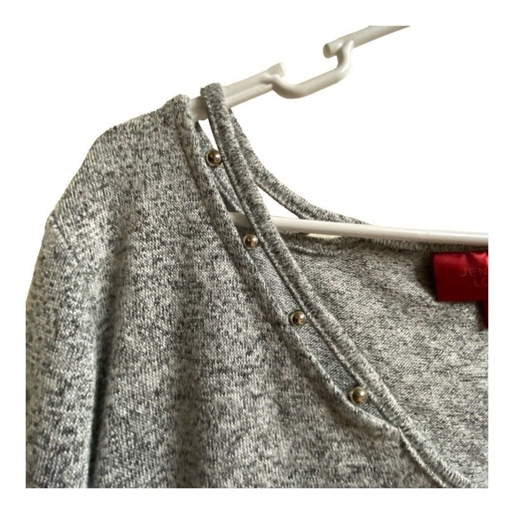 Jennifer Lopez V neck Silver Beads Accented Top size Large Gray - Picture 5 of 7